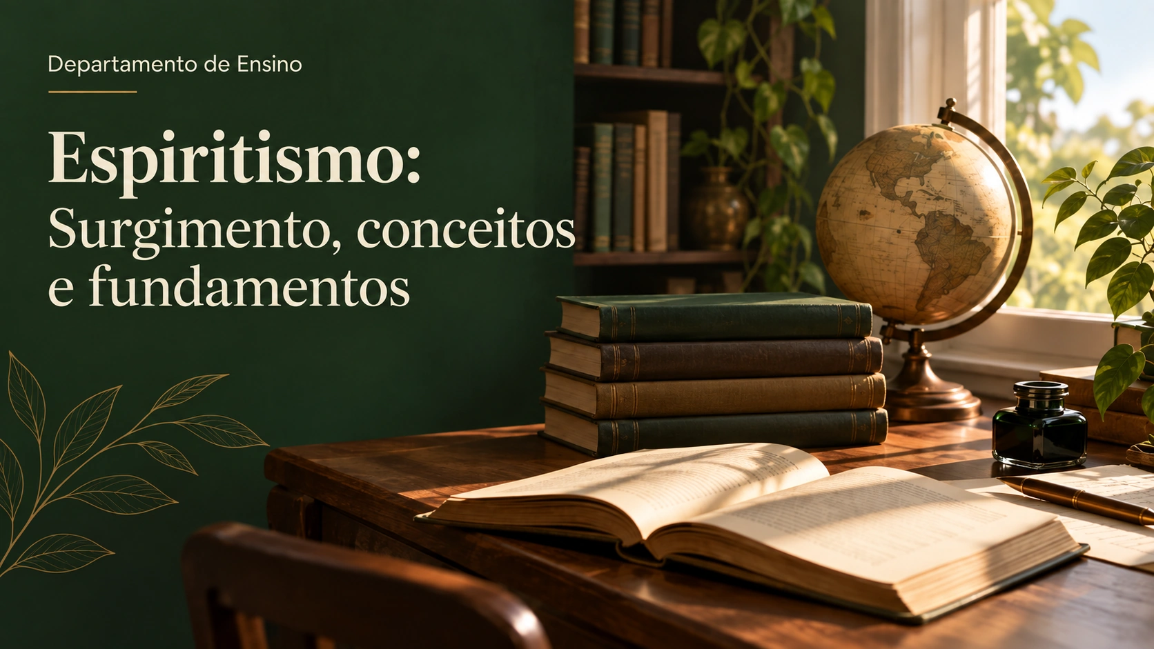 Capa do artigo Espiritismo: Surgimento, conceitos e fundamentos, com livros e globo