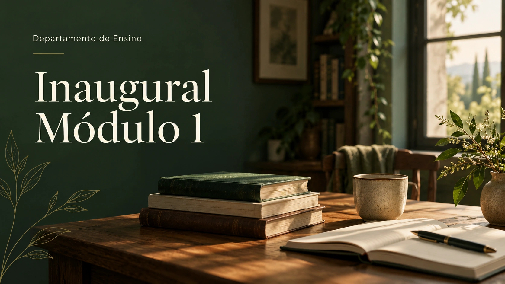 Capa do artigo Inaugural Módulo 1, com livros sobre uma mesa